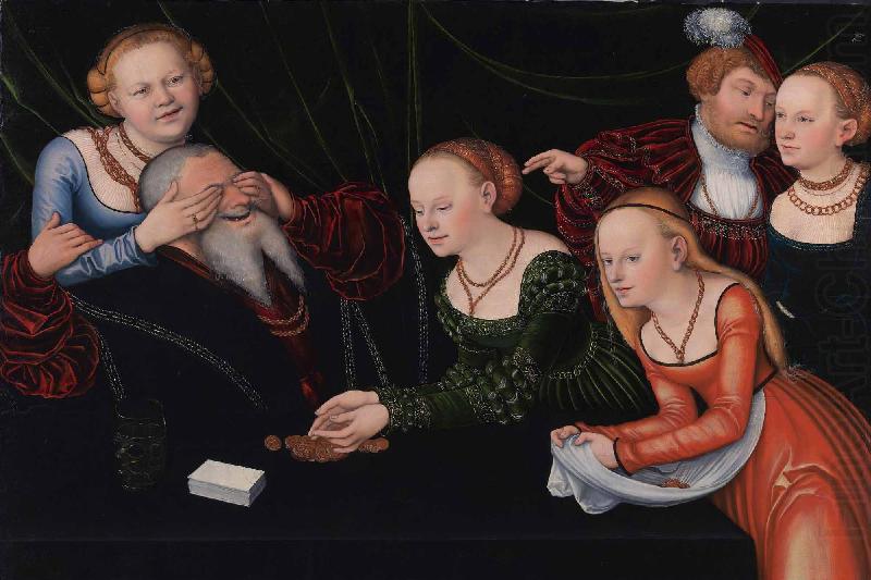 Old man beguiled by courtesans, Lucas Cranach the Elder